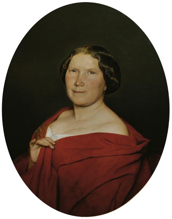 Ferdinand Georg Waldmüller, Frau mit lachsrotem Umhang, 1861, Öl auf Leinwand, 64 x 50 cm, Belv…