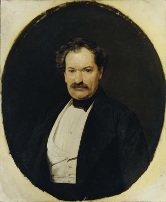 Ferdinand Georg Waldmüller, Herr in schwarzem Rock mit weißer Weste, 1841, Öl auf Holz, 31 x 26…
