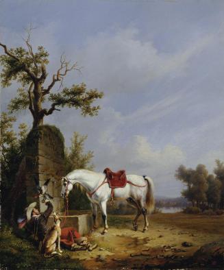 Edmond Jean-Baptiste Tschaggeny, Reiter mit Pferd, 1848, Öl auf Holz, 36,5 x 30 cm, Belvedere, …