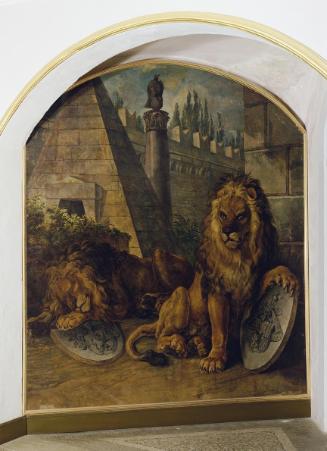 Johann Nepomuk Höchle, Löwe mit dem Wappen des Hauses Habsburg-Lothringen, undatiert, Öl auf Le…