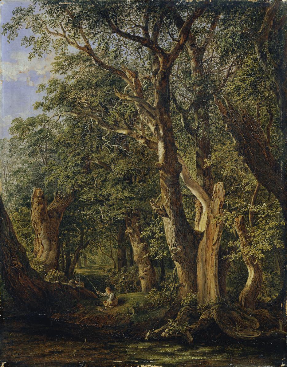 Matthias Rudolf Toma, Partie aus dem Prater mit fischenden Knaben, 1831, Öl auf Karton, 38 x 30…