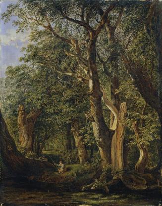 Matthias Rudolf Toma, Partie aus dem Prater mit fischenden Knaben, 1831, Öl auf Karton, 38 x 30…