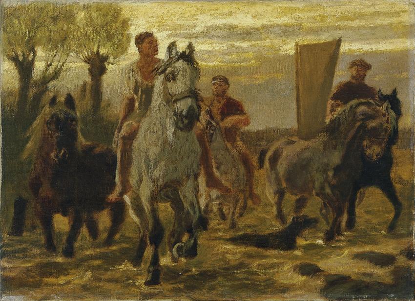 Teutwart Schmitson, Pferdeschwemme, Öl auf Leinwand, 40 x 55,5 cm, Belvedere, Wien, Inv.-Nr. 11…