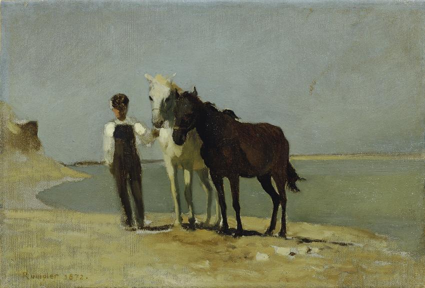 Franz Rumpler, Ein Junge mit Pferden am Strand, 1872, Öl auf Leinwand, 23 x 32 cm, Belvedere, W…