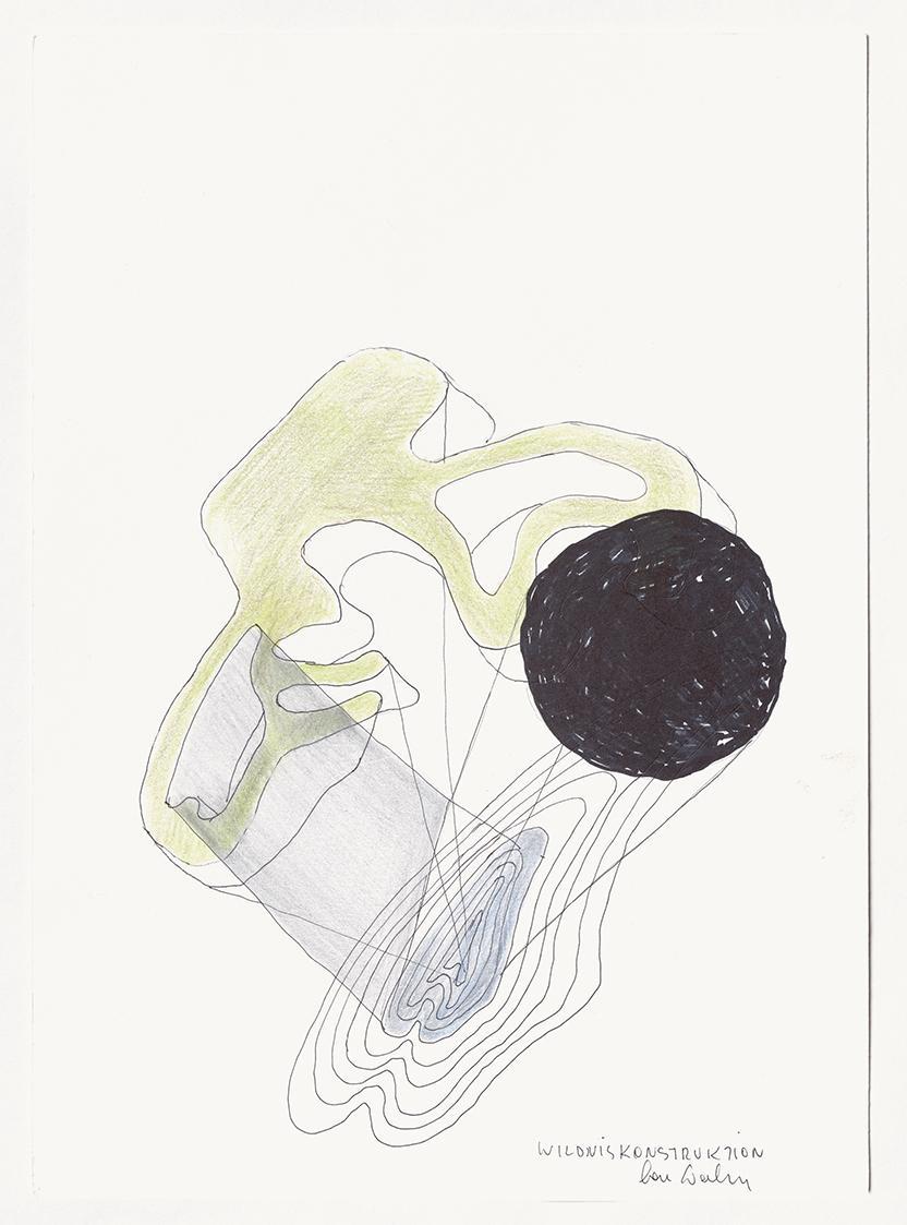 Lois Weinberger, Wildniskonstruktion, 2007, Tusche, Farbstift,  Aquarell auf Papier, 32 × 23 cm…
