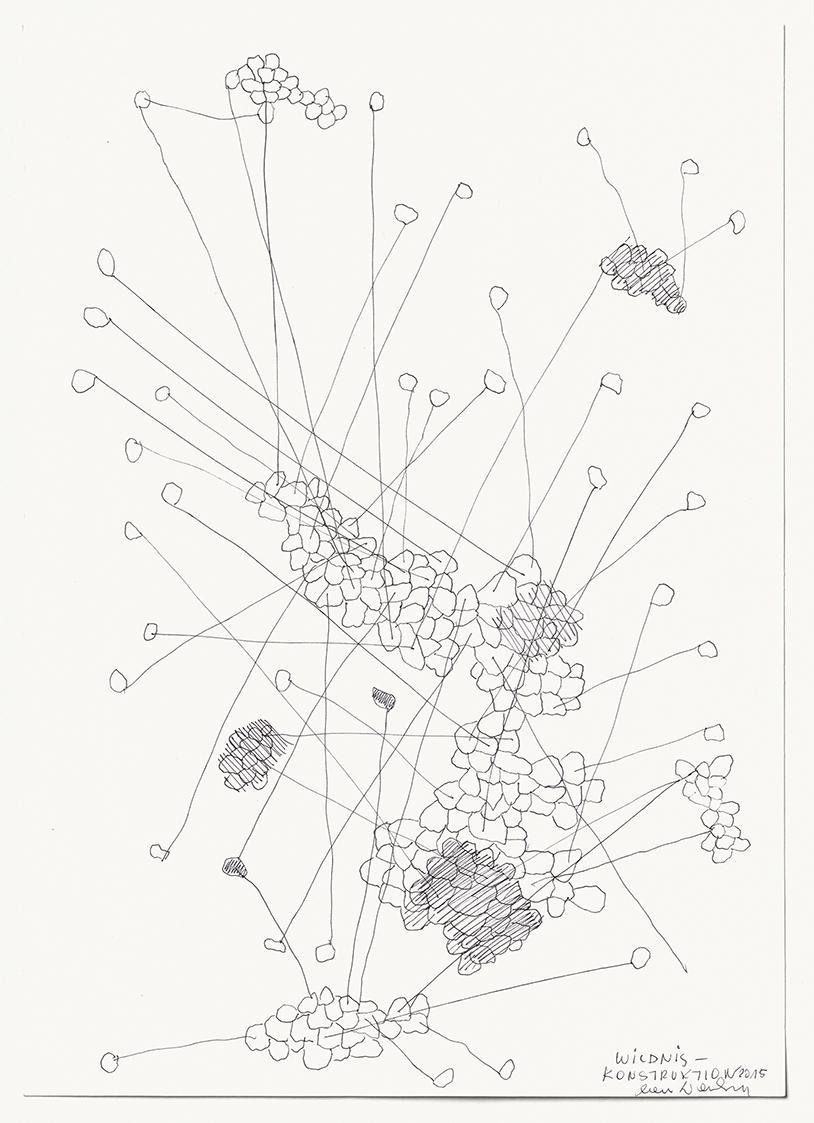 Lois Weinberger, Wildniskonstruktion, 2015, Tusche, Aquarell auf Papier, 42 × 29,7 cm, Belveder ...