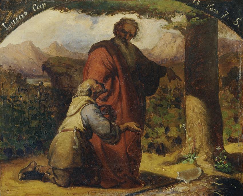 Carl Rahl, Das Gleichnis vom unfruchtbaren Feigenbaum, Öl auf Papier auf Leinwand, 25 x 31,5 cm…