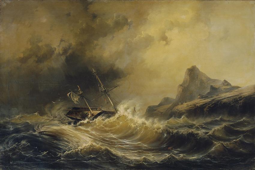 Josef Carl Berthold Püttner, Schiffbruch bei Kap Horn, 1854, Öl auf Leinwand, 142 x 213 cm, Bel…