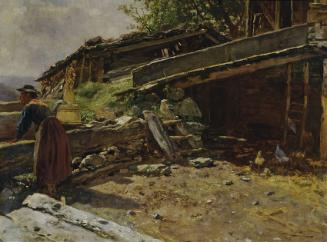 Anton Schrödl, Brunnen beim Wolferlbauer in Bruck-Fusch, Öl auf Karton, 32 x 42 cm, Belvedere, …