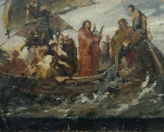 Hans Tichy, Antike Szene, undatiert, Öl auf Karton, 53 x 66 cm, Leihgabe aus Privatbesitz, Belv…