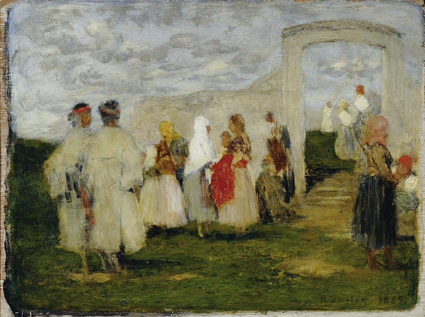 Franz Rumpler, Kirchgang in Lundenburg, 1885, Öl auf Holz, 18 × 24 cm, Belvedere, Wien, Inv.-Nr ...