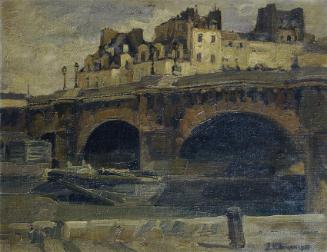 Julius Ullmann, 1907, Pariser Landschaft mit Pont Neuf, Öl auf Leinwand, Rahmenmaße: 50 x 60 x …