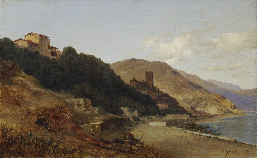 Carl Hasch, Italienische Abendlandschaft (Herbstabend an der Riviera bei Bordighera), Öl auf Le…