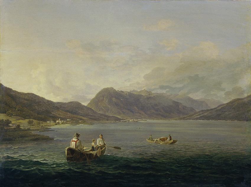 Anton Schiffer, Österreichischer Alpensee, 1845, Öl auf Holz, 31,5 x 42 cm, Belvedere, Wien, In…