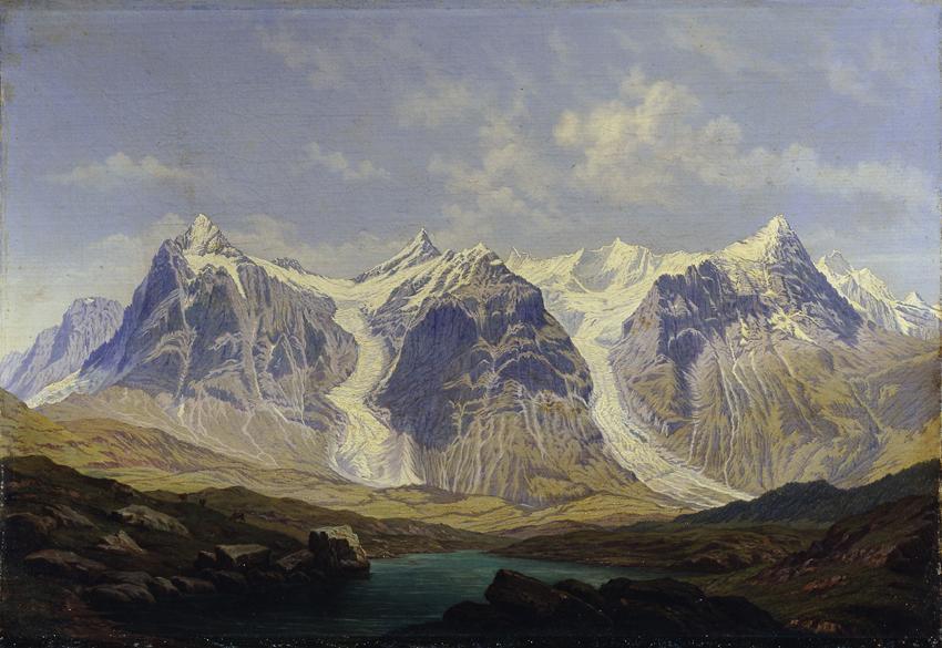 Johann Michael Sattler, Wetterhorn, Mettenberg und Eiger mit den beiden dazwischenliegenden Gri…