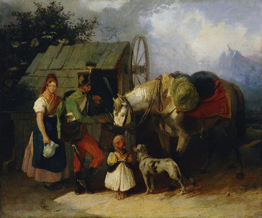 Wilhelm Richter, Husar am Brunnen, 1845, Öl auf Papier auf Leinwand, 26,5 x 32 cm, Belvedere, W…