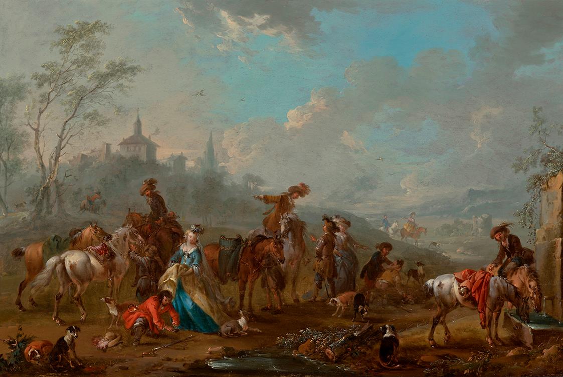 August Querfurt, Aufbruch zur Beizjagd, 18. Jahrhundert, Öl auf Holz, 41 x 62 cm, Belvedere, Wi…