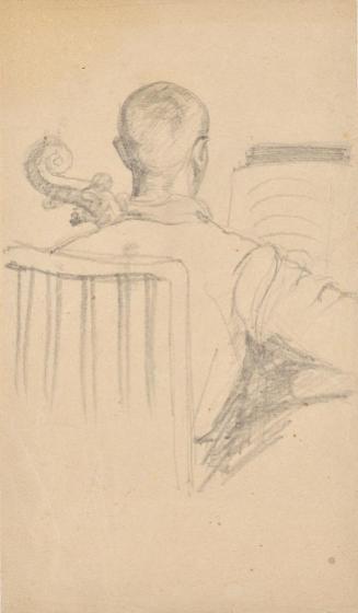 Rosa Simon-Barwig, Walter Barwig beim Chellospiel, 1924, Schwarze Kreide auf Papier, 23 × 13,5 …