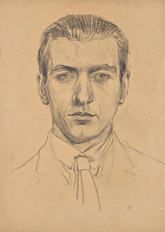 Franz Barwig, Porträt Franz Barwig des Jüngeren, um 1921, Schwarze Kreide auf Papier, 41,5 × 30…