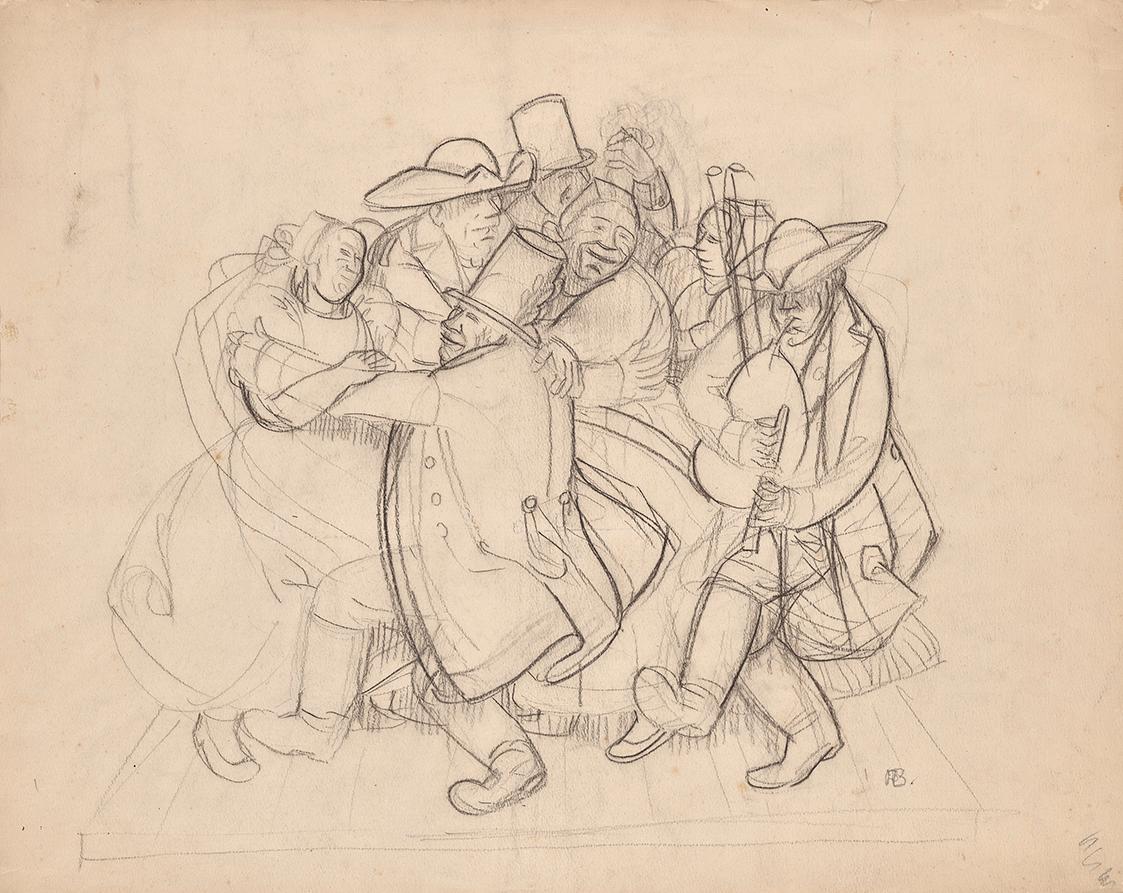 Franz Barwig, Tanzende Bauern, 1919, Schwarze Kreide auf Papier, 38,5 × 48,8 cm, Belvedere, Wie…