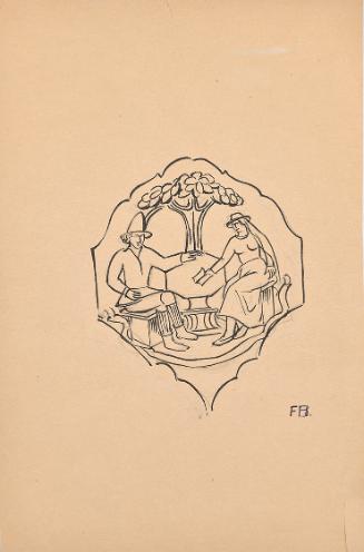 Franz Barwig, Bauernpaar (Zwickelfüllung eines Möbelstücks?), um 1915/1920, Tusche über Bleisti…