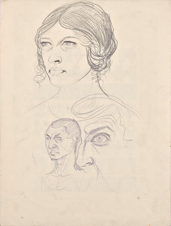 Franz Barwig, Porträtstudien Rosa und Walter Barwig, um 1922, Schwarze Kreide auf Papier, Belve…