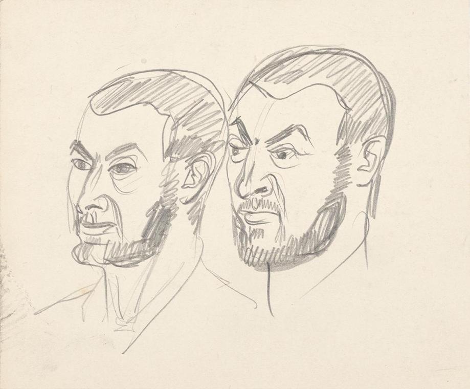 Walter Barwig, Zwei Porträtstudien, undatiert, Schwarze Kreide auf Papier, 16,2 × 19,6 cm, Belv…