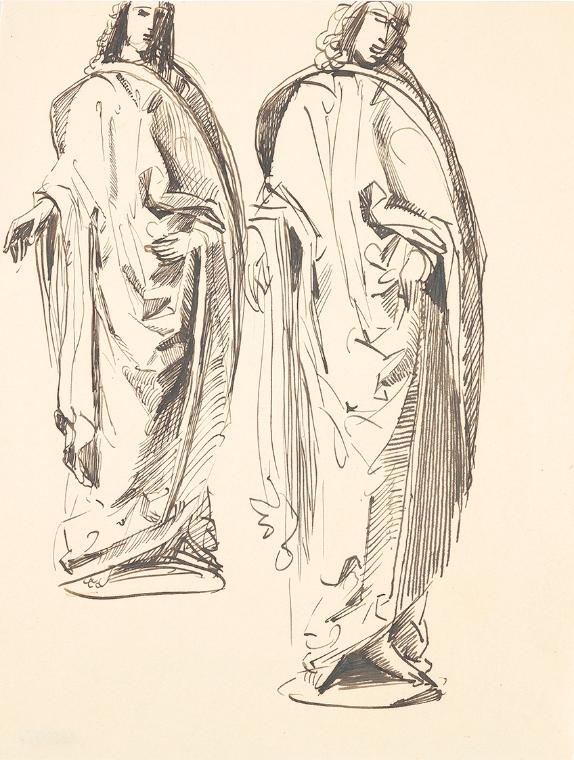 Franz Barwig, Zwei Entwürfe zum Hl. Johannes, um 1925, Tusche auf Papier, 25,7 × 21 cm, Belvede…