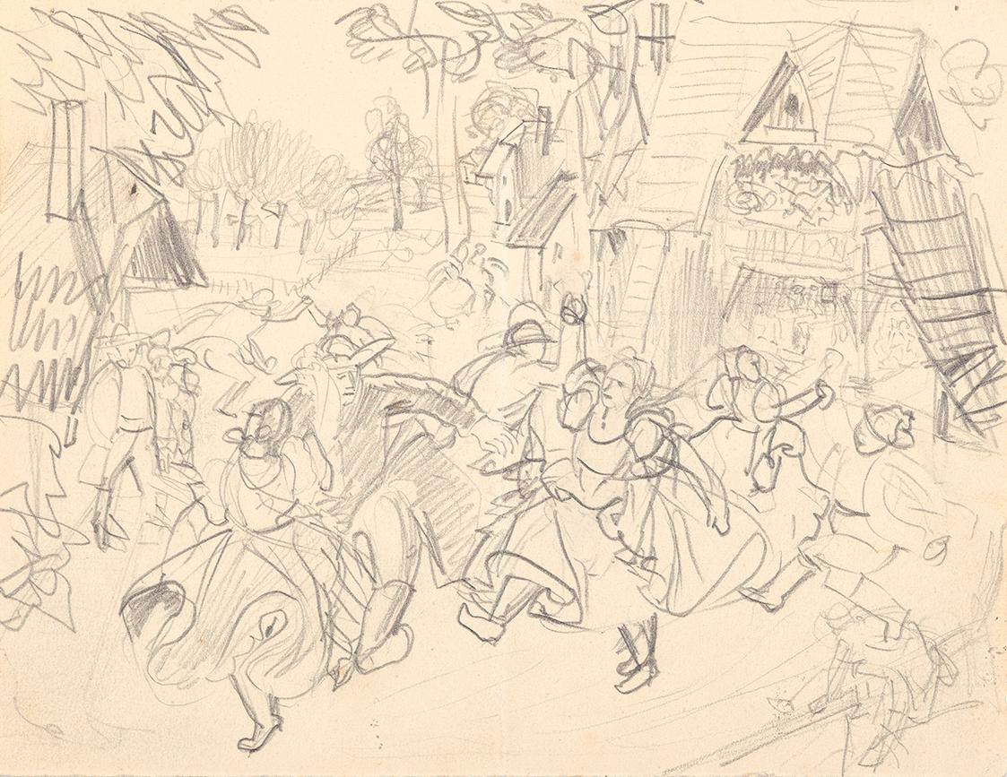 Franz Barwig, Bauernhochzeit, 1919, Bleistift auf Papier, 15,6 × 20,3 cm, Belvedere, Wien, Inv.…