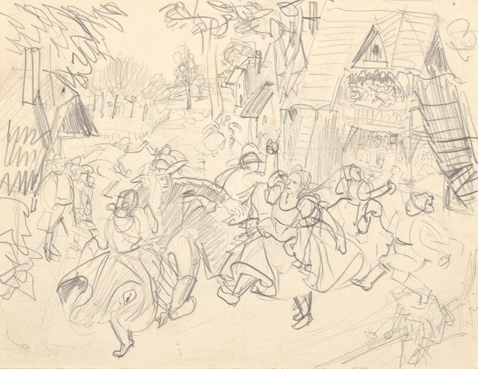 Franz Barwig, Bauernhochzeit, 1919, Bleistift auf Papier, 15,6 × 20,3 cm, Belvedere, Wien, Inv.…