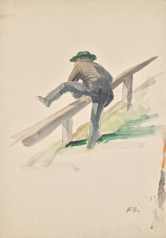 Franz Barwig, Mann, über ein Geländer kletternd, um 1927/1930, Aquarelle auf Papier, 40,9 × 28,…