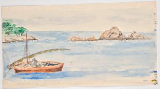 Walter Barwig, Mann in Segelboot an der Küste in Florida (?), 1926/1927, Aquarell auf Papier, 2…