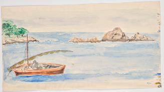 Walter Barwig, Mann in Segelboot an der Küste in Florida (?), 1926/1927, Aquarell auf Papier, 2 ...