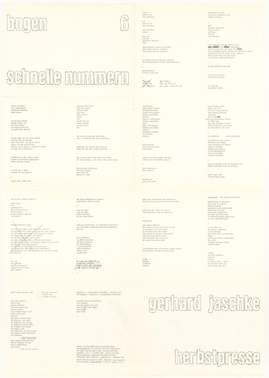 Gerhard Jaschke, bogen 6, gerhard jaschke, schnelle nummern, herbstpresse, 1976, Druck auf Papi ...