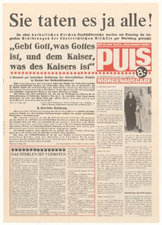 Erwin Puls, PULS – DER KLARE BLICK, DAS WAHRE WORT!, 22.4.1982, Offset-Druck auf Papier, 48,9 ×…