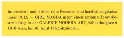 Erwin Puls, PULS – DER KLARE BLICK, DAS WAHRE WORT!, 22.4.1982, Offset-Druck auf Papier, 48,9 × ...