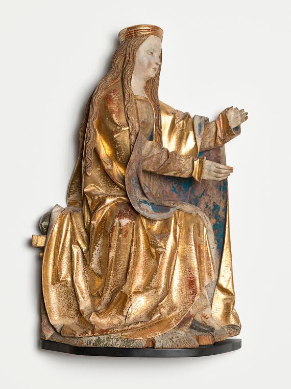 Meister von Heiligenblut, Sitzende Maria, um 1520, Lindenholz mit reduzierter originaler Fassun…