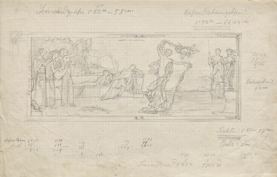 Franz von Matsch, Tänzerin auf einer altgriechischen Theaterbühne, um 1885/1895, Bleistiftstudi…