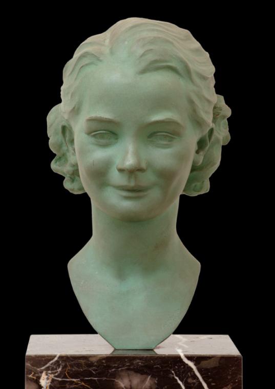 Gustinus Ambrosi, Annemarie Schindler, 1952, Bronze auf Marmor/ Serpentin-Postament, H: 36 cm, …