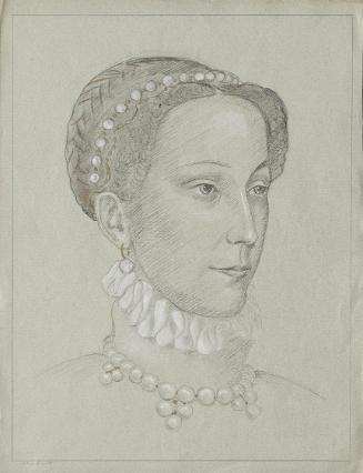 Franz von Matsch, Maria Stuart, undatiert, Bleistift, Kohle, Tempera in Gold und Weiß, 49,2 x 3…
