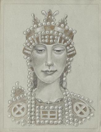 Franz von Matsch, Kaiserin Theodora, undatiert, Bleistift, Kohle, Tempera in Gold und Weiß, 49,…