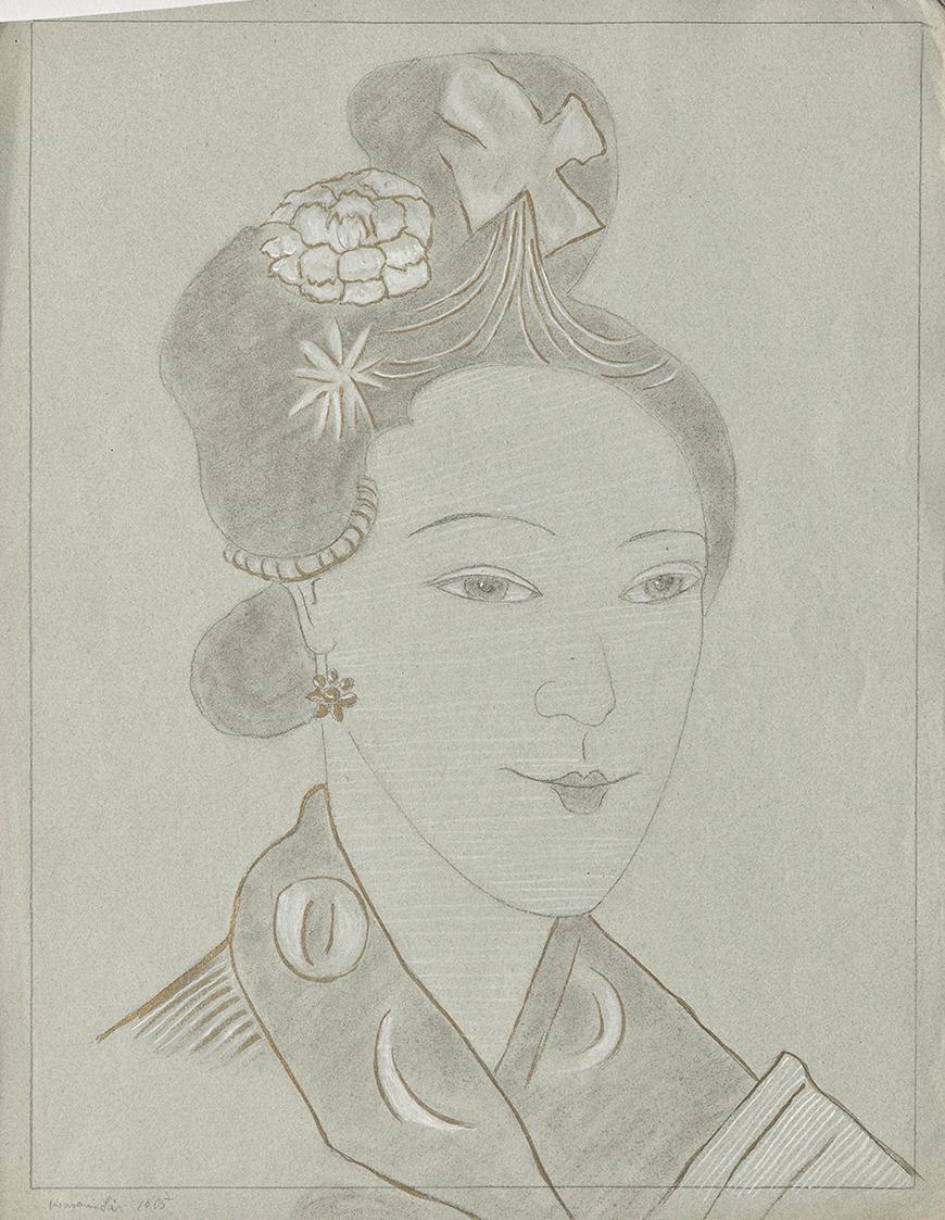 Franz von Matsch, Kaiserin Li, undatiert, Bleistift, Kohle, Tempera in Gold und Weiß, 48,2 x 37…
