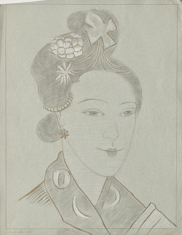 Franz von Matsch, Kaiserin Li, undatiert, Bleistift, Kohle, Tempera in Gold und Weiß, 48,2 x 37…