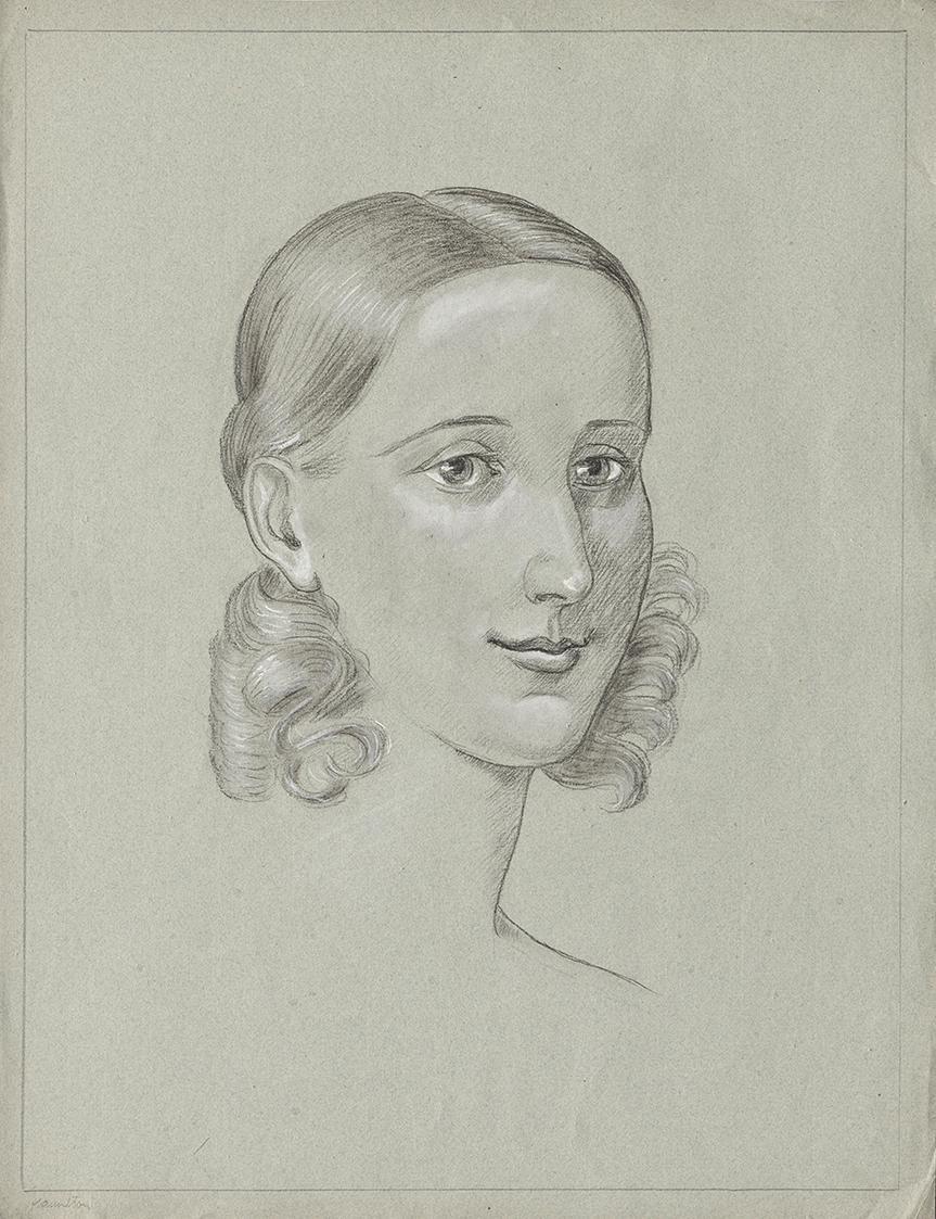 Franz von Matsch, Lady Hamilton, undatiert, Bleistift, Kohle, Tempera in Gold und Weiß, 48,8 x …