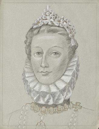 Franz von Matsch, Königin Isabella von Kastillien, undatiert, Bleistift, Kohle, Tempera in Gold…