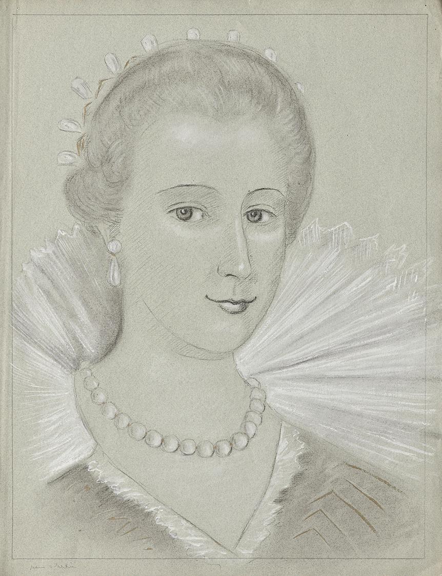 Franz von Matsch, Maria von Medici, undatiert, Bleistift, Kohle, Tempera in Gold und Weiß, 48,8 ...