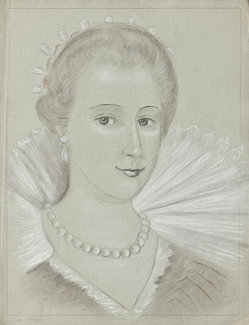 Franz von Matsch, Maria von Medici, undatiert, Bleistift, Kohle, Tempera in Gold und Weiß, 48,8…