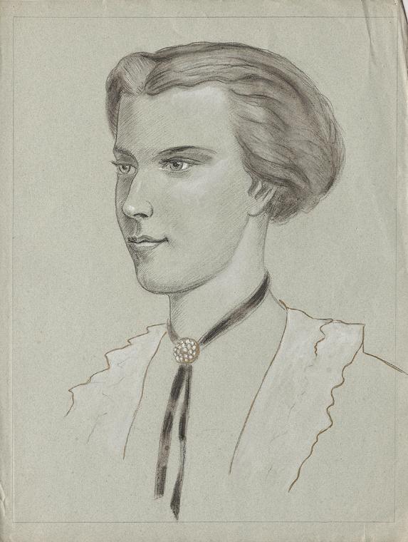 Franz von Matsch, Kaiserin Elisabeth, undatiert, Bleistift, Kohle, Tempera in Gold und Weiß, 49…