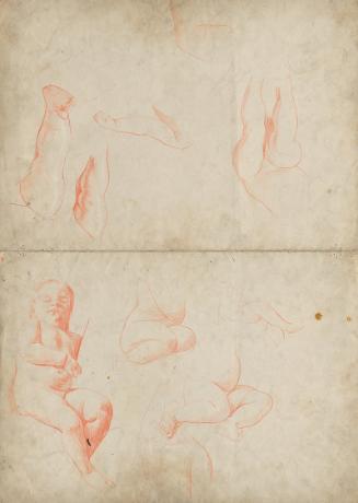 Franz von Matsch, Studie von Kinderkörperteilen, undatiert, Buntstift in Blau und Rot, 50 x 35,…