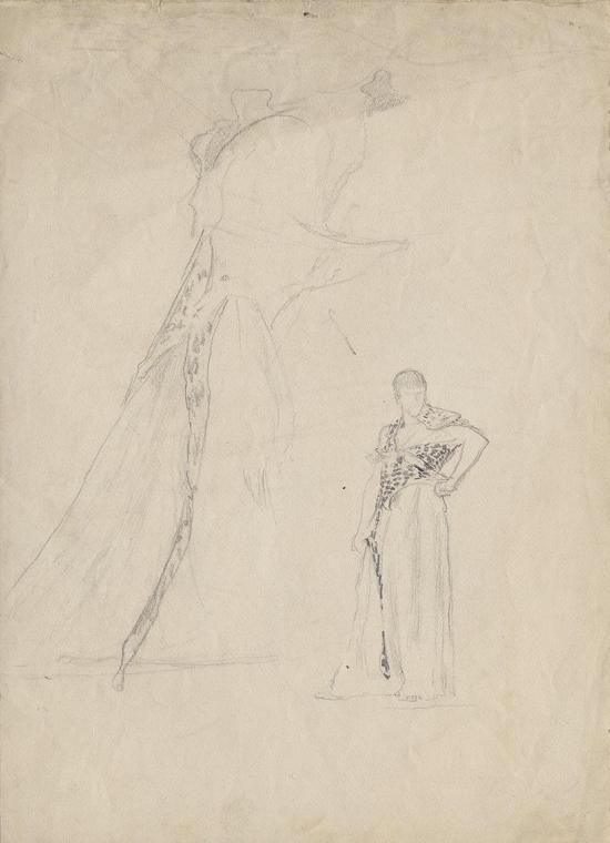 Franz von Matsch, Draperiestudie mit Leopardenfell, 1892/1893, Bleistift, schwarze Kreide auf P ...